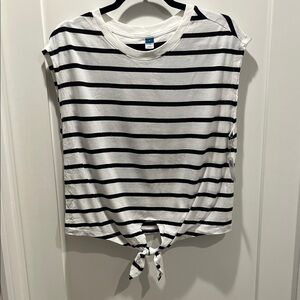 Old Navy Black and White Striped Tie-Front Muscle Tee